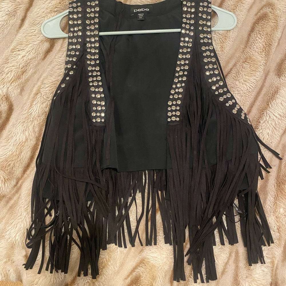 🔥Bebe Black Fringe Studded Vest never worn festival boho chic